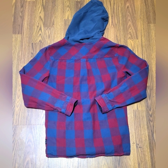 Tony Hawk Shacket Mens Red & Blue Plaid Quilted Button Hooded Jacket Size S/P - Picture 8 of 11